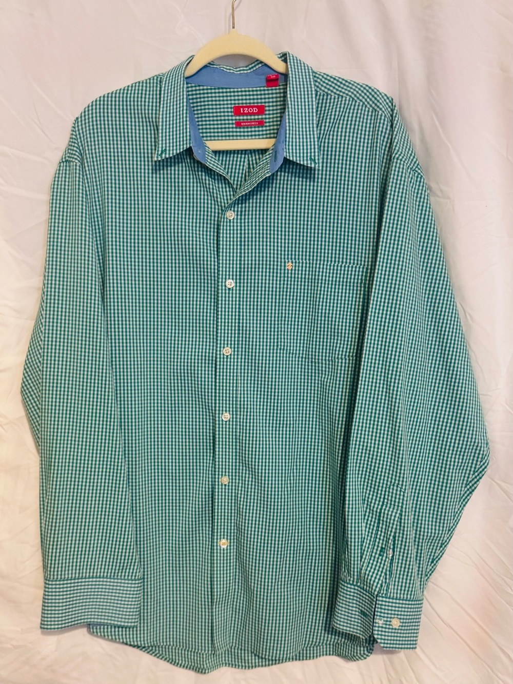 Izod Men's Teal Green Micro-Check Button-Up Shirt